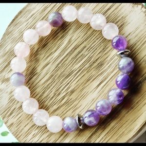 Love Connection Crystal Bead Bracelet Rose Quartz Purple Amethyst Silver